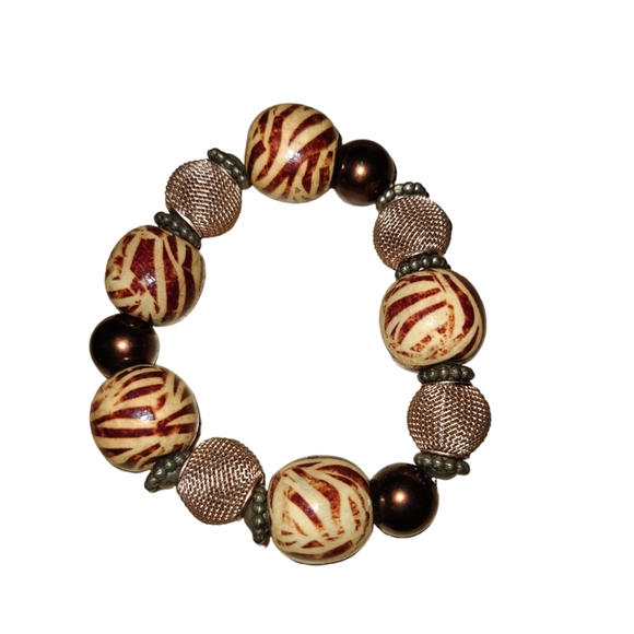 6" Brown Vintage Stretchy Beaded Bracelet L8 - Picture 1 of 2